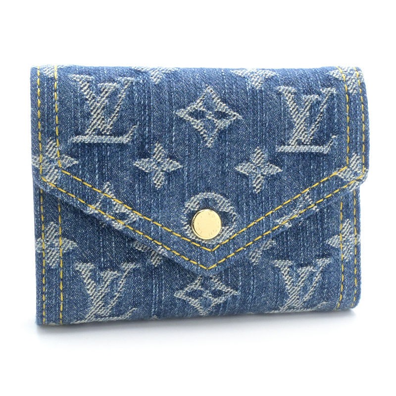 Louis Vuitton Portefeuille Victorine M13212 Monogram Denim Blue Wallet Mini 1566