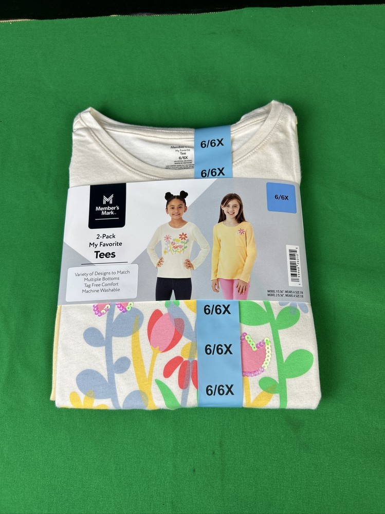 Members Mark 2-Pack Floral Favorite Tees Size 6/6X for Girls-image