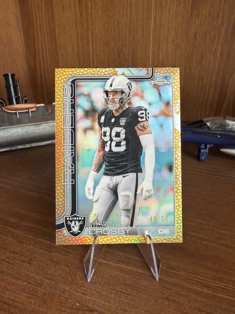 2025 Topps Chrome Maxx Crosby GOLD Refractor  Leather Pigskin 49/50 #180 Raiders
