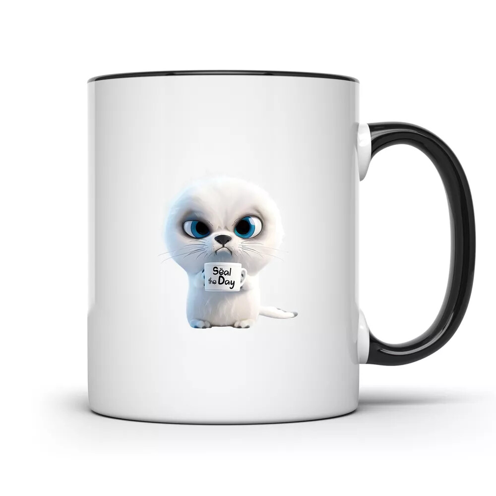 Seal The Day Mug – 11oz Black Rim Coffee Cup – CCBM1675