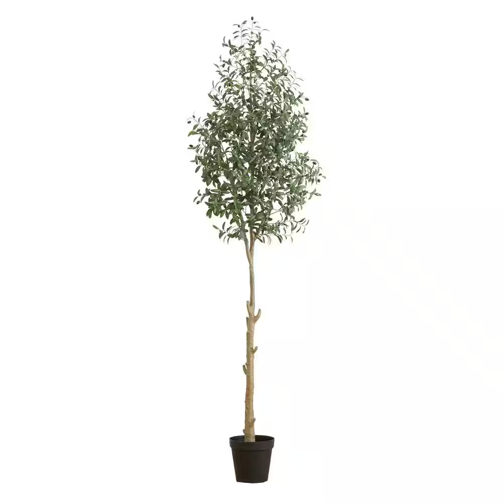 108-Inch Tall Green Faux Olive Tree in Realistic Nursery Pot