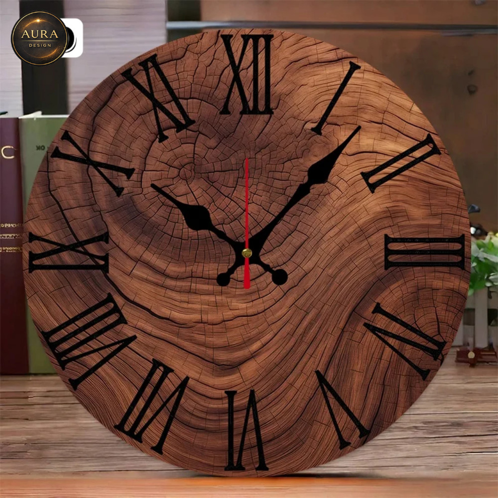 Modern 25cm Wall Clock - 2D Wood Grain Effect Design for Home