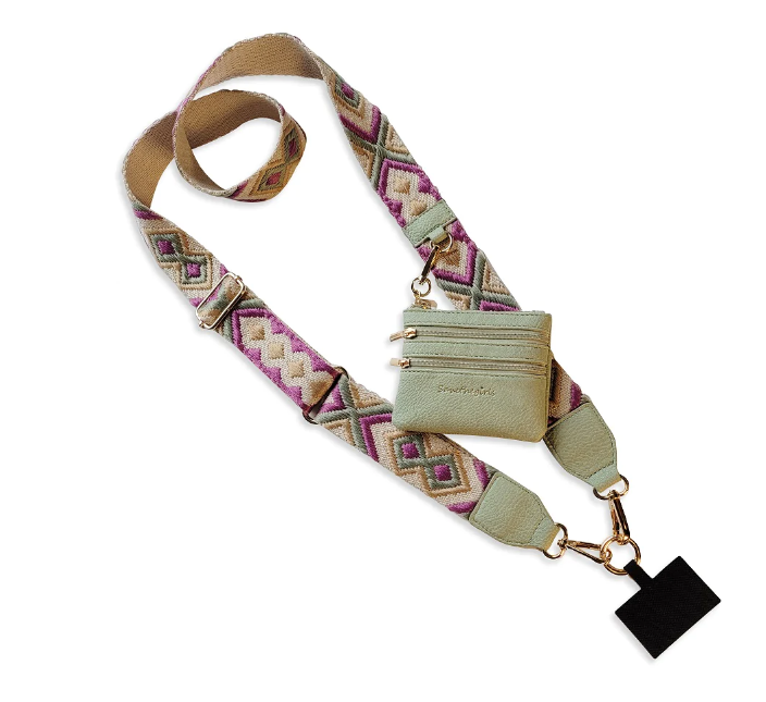 Save the Girls Green Pink Cream with Pouch Clip-On Phone Strap  