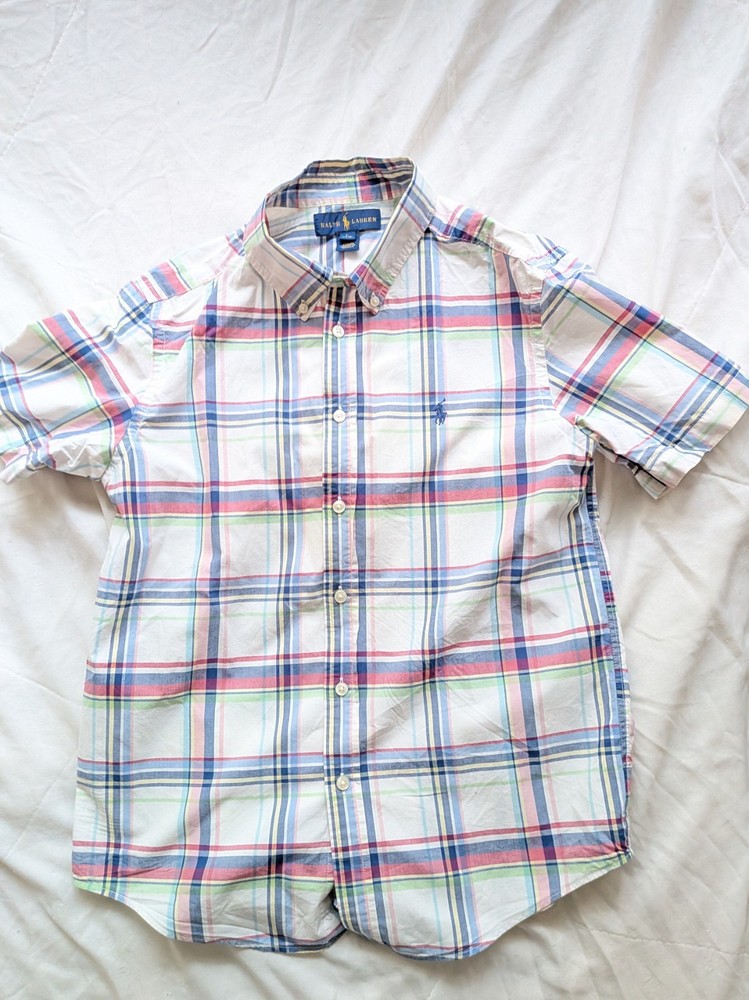 Polo Ralph Lauren Short Sleeve Shirt Boys Large 14/16 Plaid Cotton