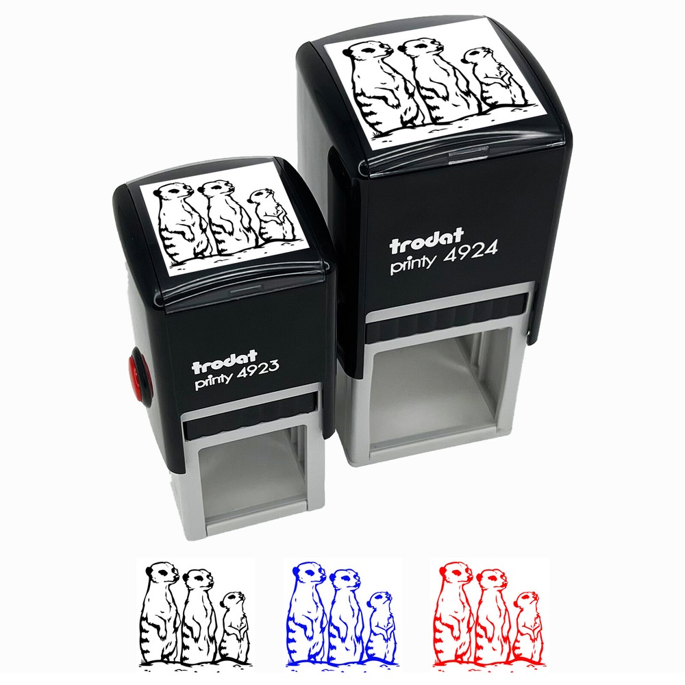 Curious Meerkat Family Self-Inking Rubber Stamp Ink Stamper