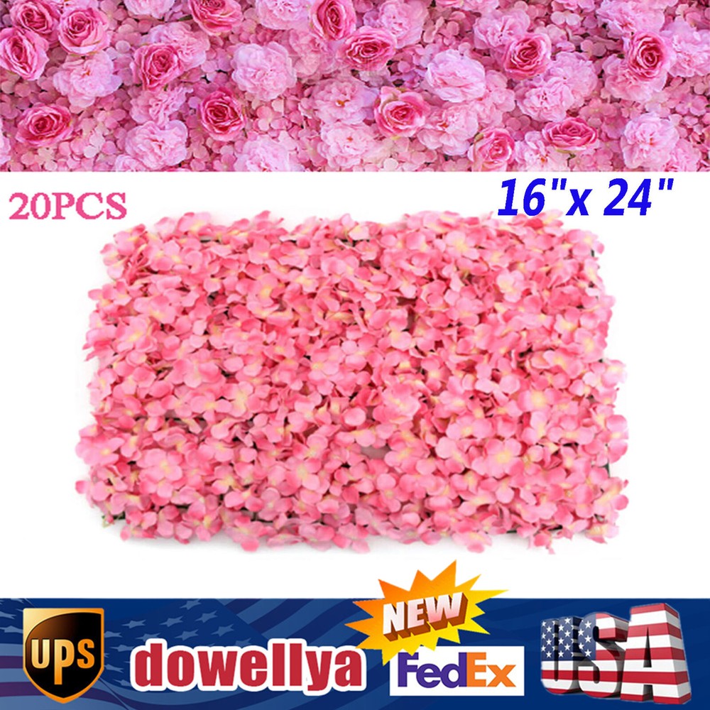 20Pcs Silk Artificial Flower Wall Panel Wedding Party Backdrop Floral Home Decor