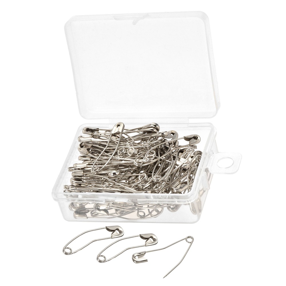 200 Pcs Curved Safety Pins 1.3-Inch Silver Metal Sewing Pins with Storage Box