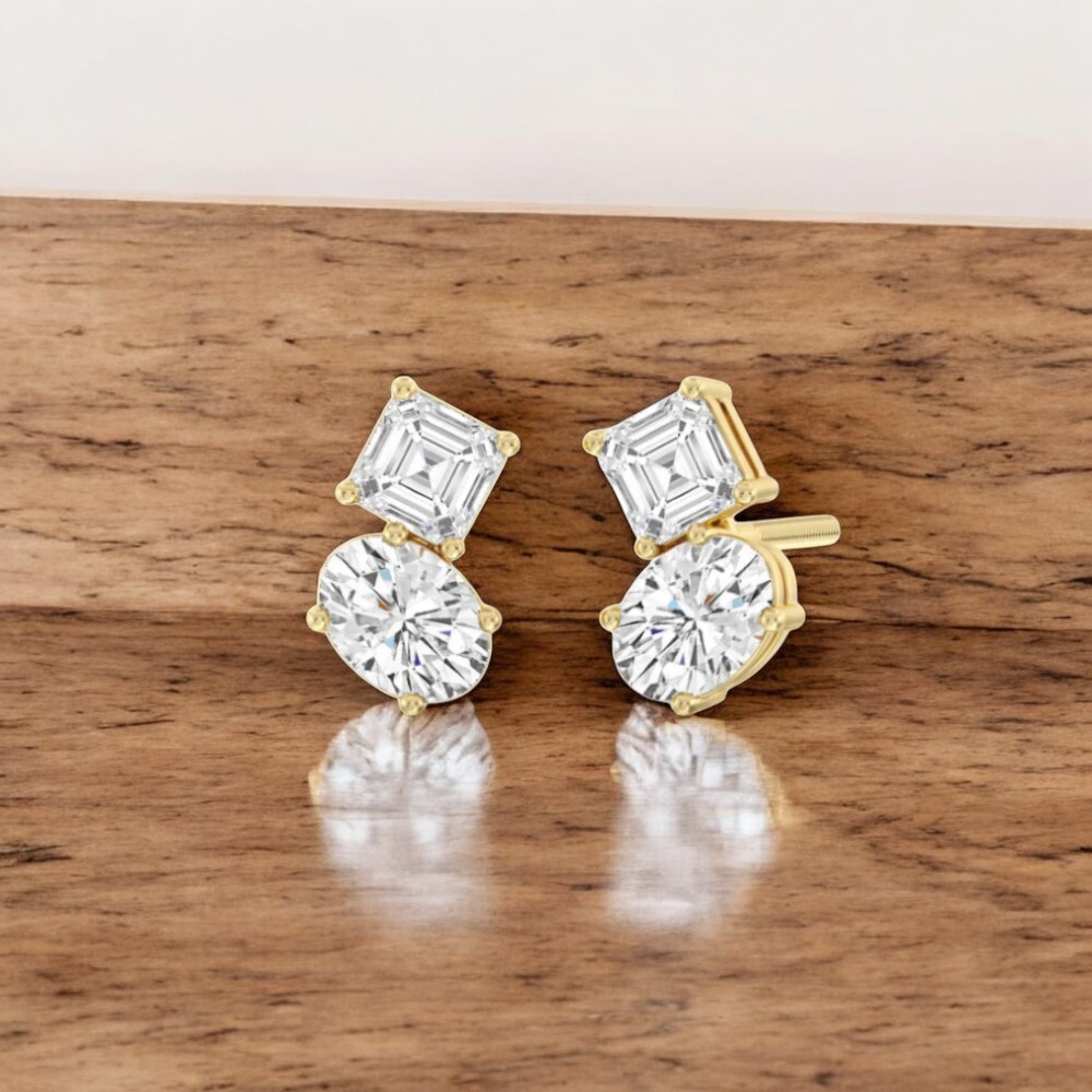 Oval Asscher Diamond Earring Stud 1.70 Ct 18K Yellow Gold TOI ET MOI Lab Created