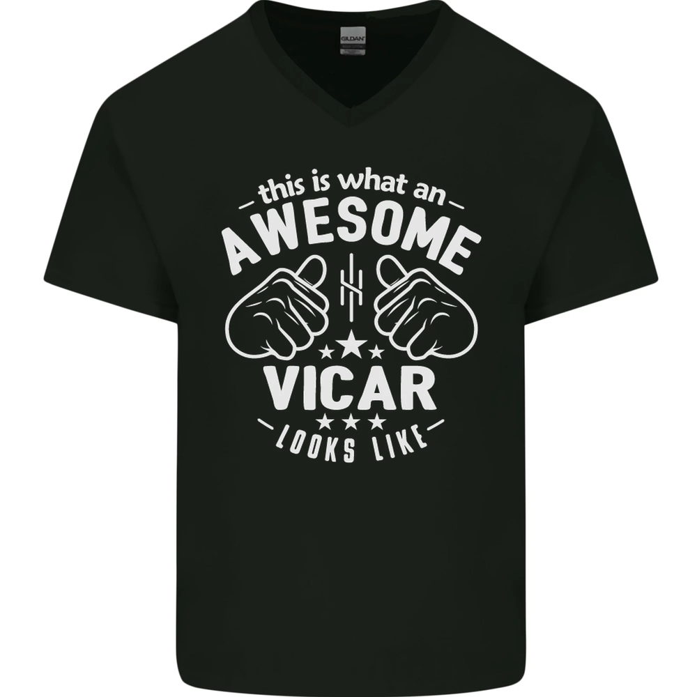 This Is What an Awesome Vicar Looks Like Mens V-Neck Cotton T-Shirt