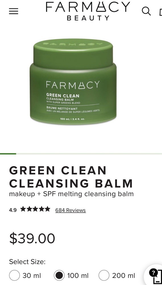 Farmacy Green Clean Makeup Melting Cleansing Balm 3.4 Oz