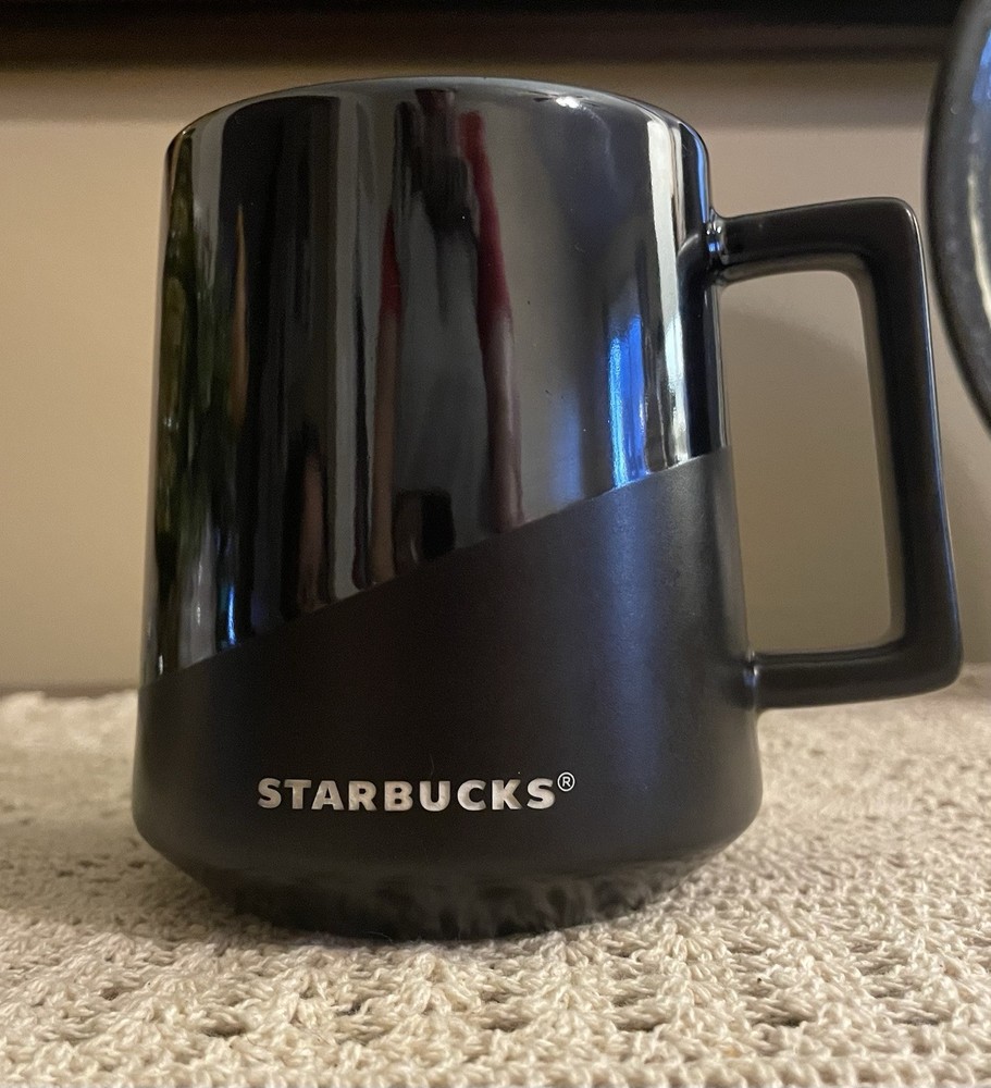 Starbucks 2017 Black Mug Coffee Half Matte Half Glossy Ceramic Stackable 14 oz