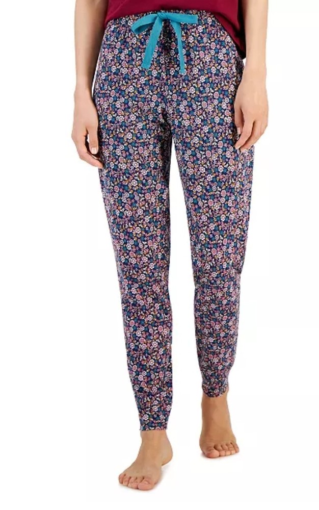 Jenni Women's Green Ditsy Mushroom Print Knit Jogger Pajama Pants
