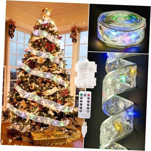 2.5Inch x 33Ft 100 LED Christmas Slive Ribbon Decor 10m Multi Colors
