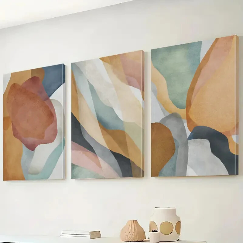3pcs  Brown, Green & Blue Abstract Wall Decor Canvas Unframed