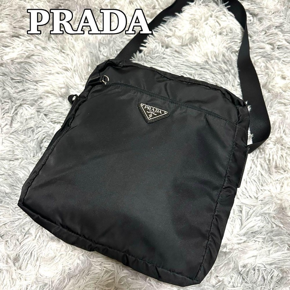 Prada Nylon Shoulder Bag with Triangle Logo Plate - Excellent Condition