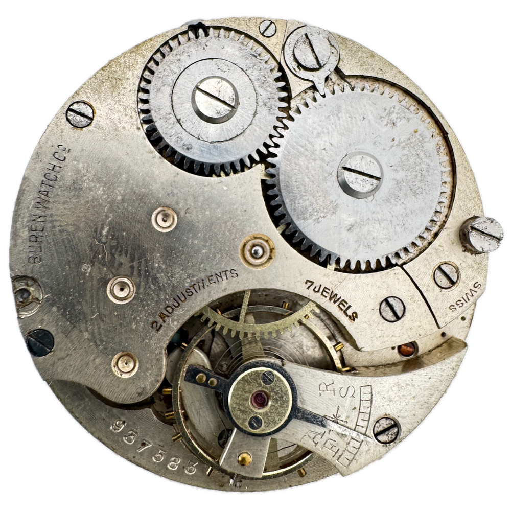 Vintage Swiss Buren 7-Jewel 12s Hunter Pocket Watch Movement  