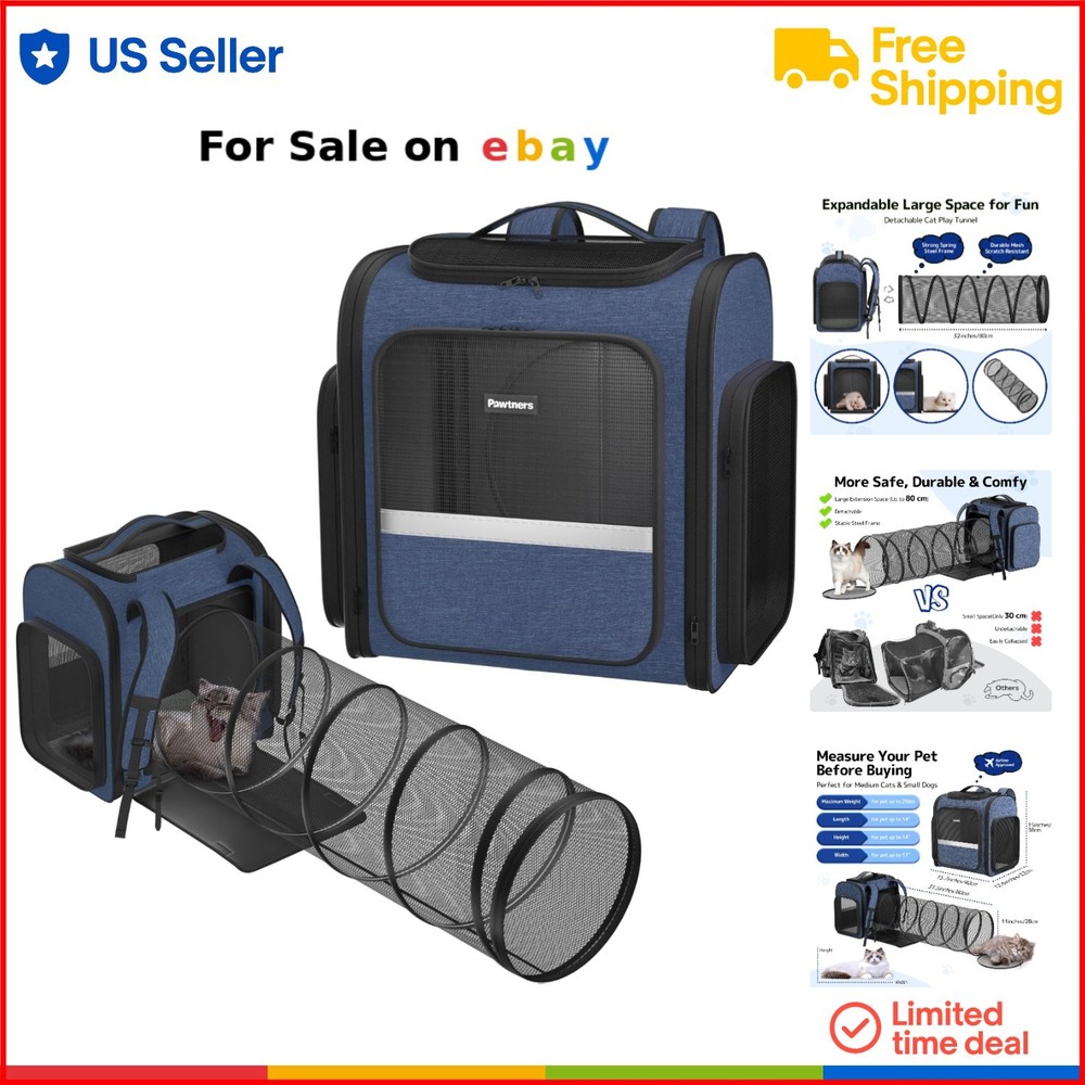 Expandable Breathable Mesh Pet Backpack Carrier for Cats & Small Dogs Up to 18 Lbs