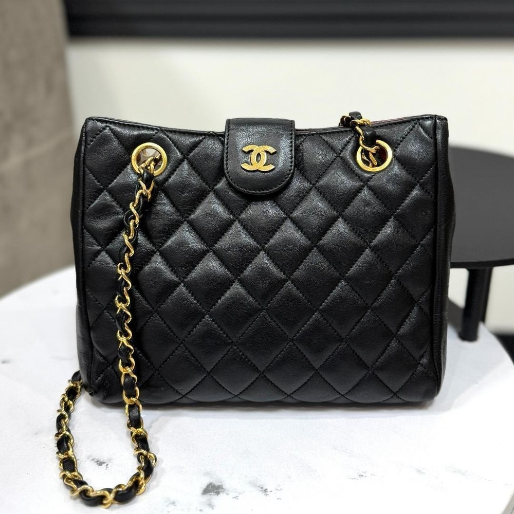 CHANEL Matelasse Coco Mark Lambskin Black Chain Shoulder Bag