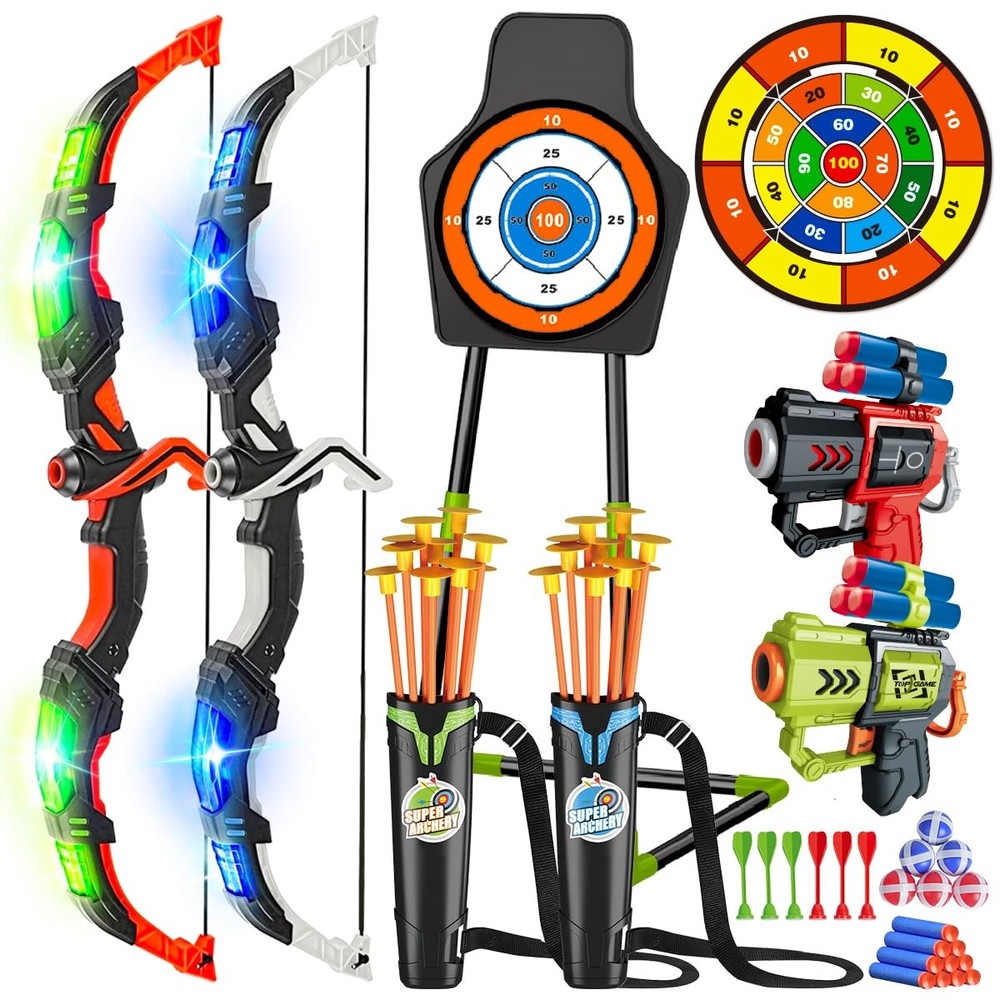 2 Pack Archery Set for 5-11 Year Old Boys & Girls, Light Up Bow & Arrow