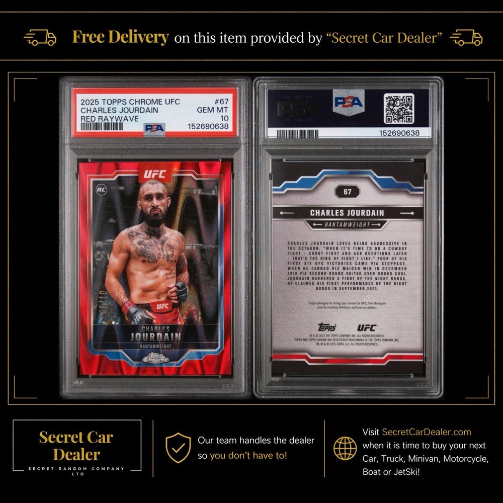 2025 Topps Chrome UFC Charles Jourdain Red RayWave /10 RC PSA 10 GEM MINT