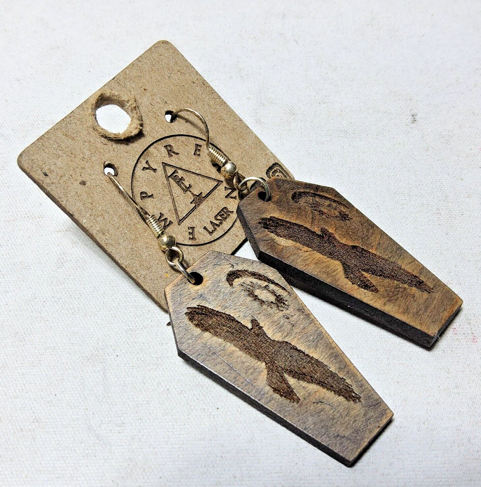 Laser engraved cut crow moon sun earrings hallowen custom art fashion coffin