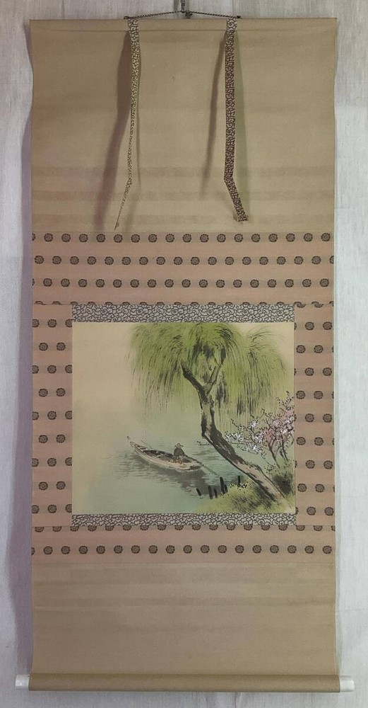 Shin-Made Hanging Scroll Imai Keiki Yanagi Momoyubune Silk Book With Box Japanes