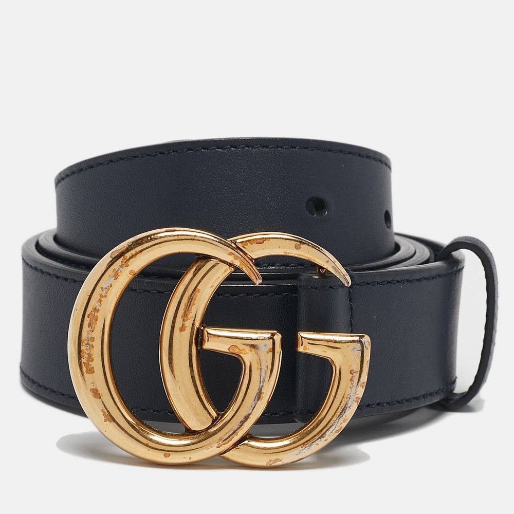 Gucci GG Marmont Navy Blue Leather Belt with Buckle 90cm