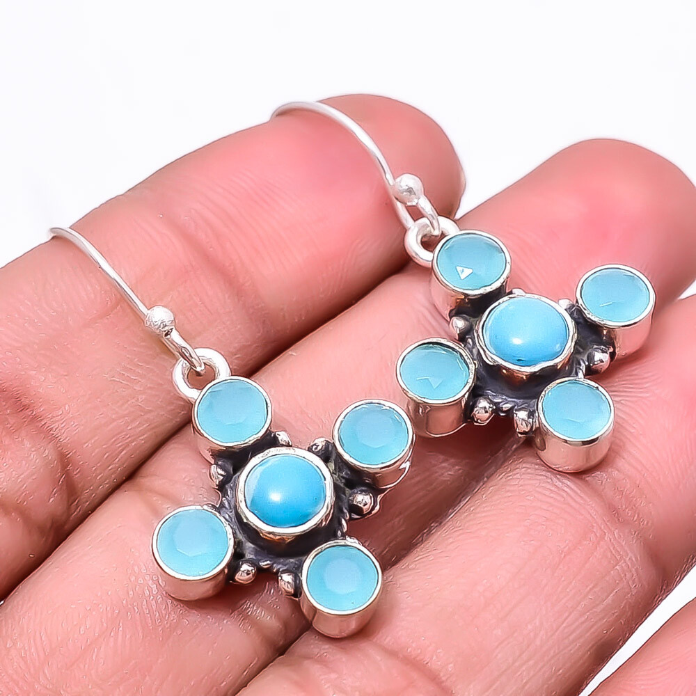 Larimar & Chalcedony 925 Sterling Silver Earring 1.56