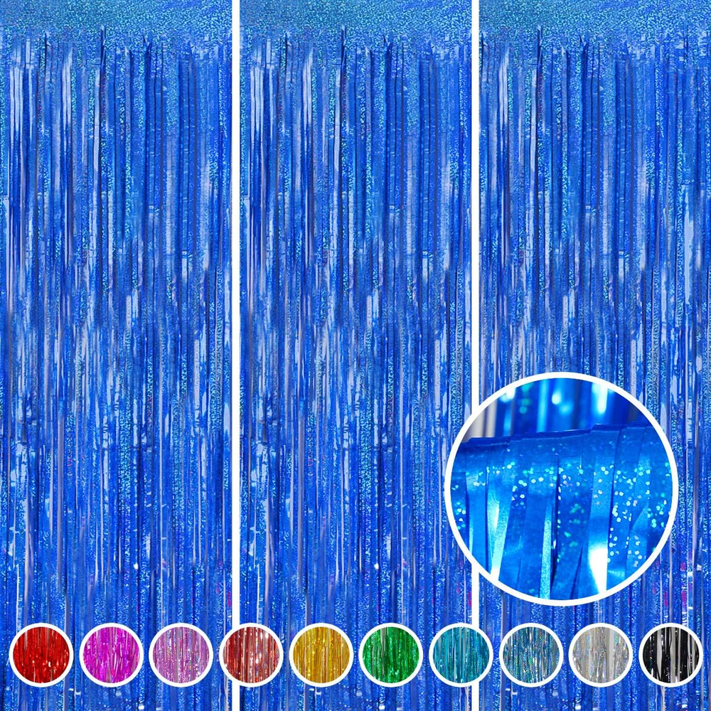 Foil Fringe Curtains Party Decorations -  3 Pack 3.2 X 8.2 Ft Tinsel Curtain Par