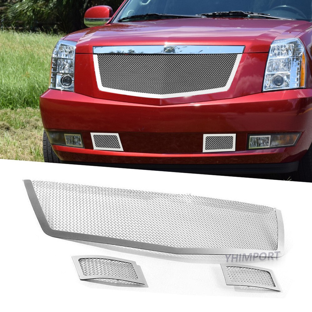 Fits 2007-2014 Cadillac Escalade Chrome Upper Bumper Stainless Steel Mesh Grille