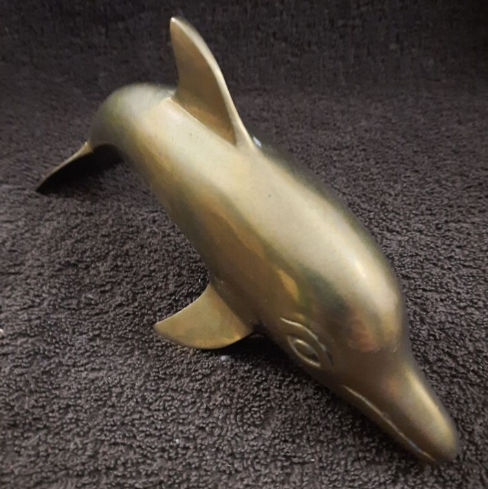Vintage Brass Dolphin Figurine  Hollow Bottlenose Made In Korea 8