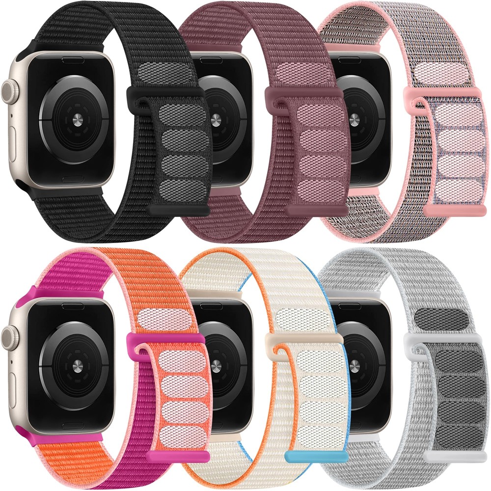 Easuny 6 Pack Soft Nylon Sport Loop Compatible with Apple Watch Band 40mm 41m