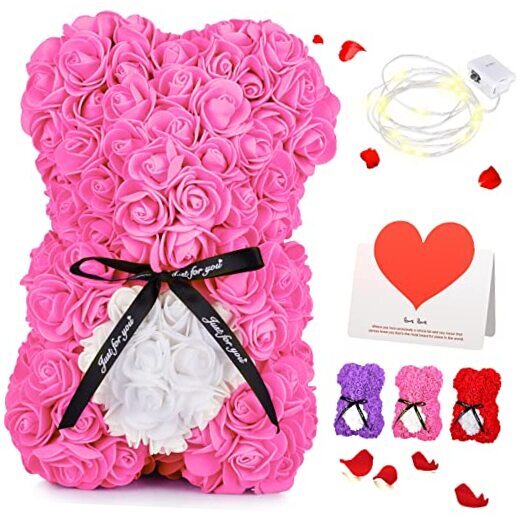 Rose Bear with Box -Artificial Flowers Rose Teddy Bear- The Rose Bear Pink