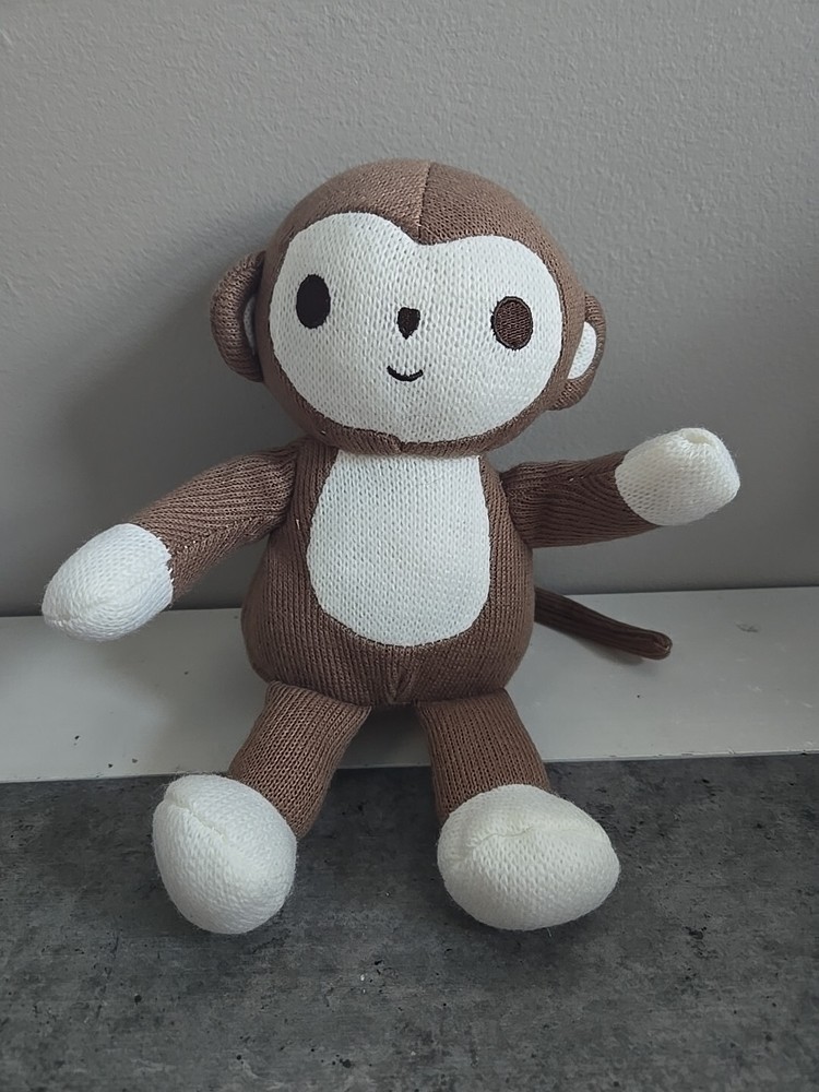 5 Little Monkeys Plush 9”Brown & White Baby Knit Lovey Embroidered Eyes