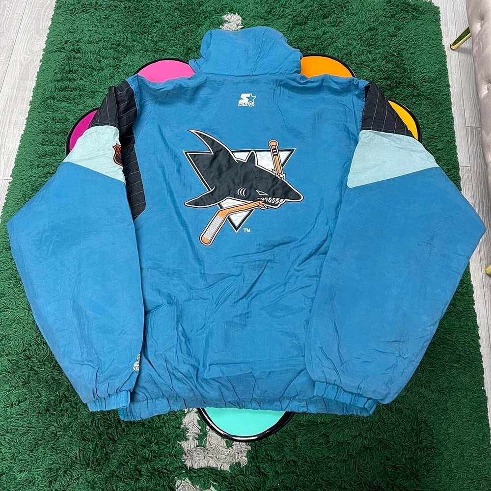 VTG NHL San Jose Sharks Heavy Weight Blue Puffer Starter Jacket - Size XL