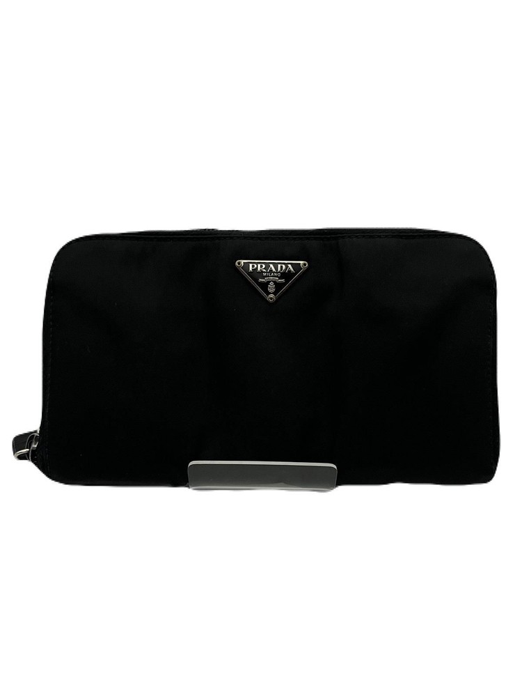 Prada Black Leather Round Zip Long Wallet Pre-Owned T562-1