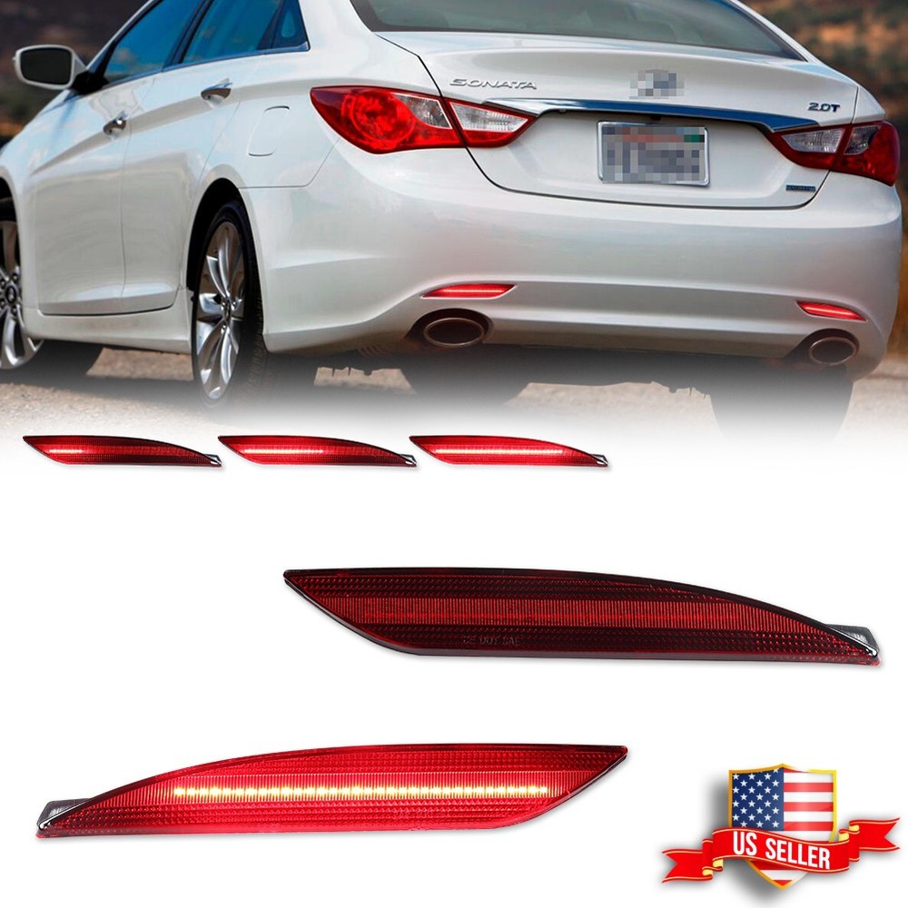 For 11-14 Hyundai Sonata Rear Bumper Reflector Red LED Tail Brake Signal Lights