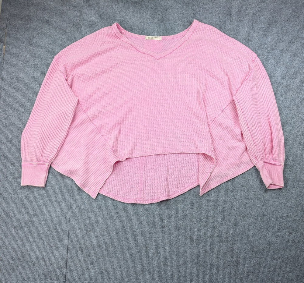 We The Free People Coraline Shirt Womens Large Waffle Knit Oversized Pink Boho