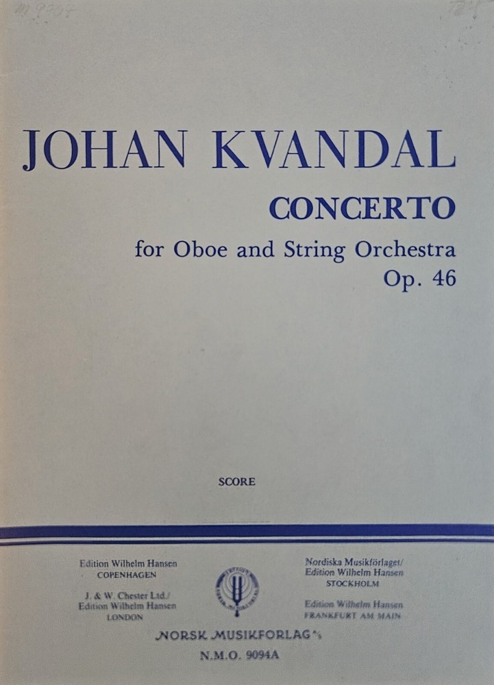 Johan Kvandal Concerto for Oboe and String Orchestra Op. 46 - Score - NEW