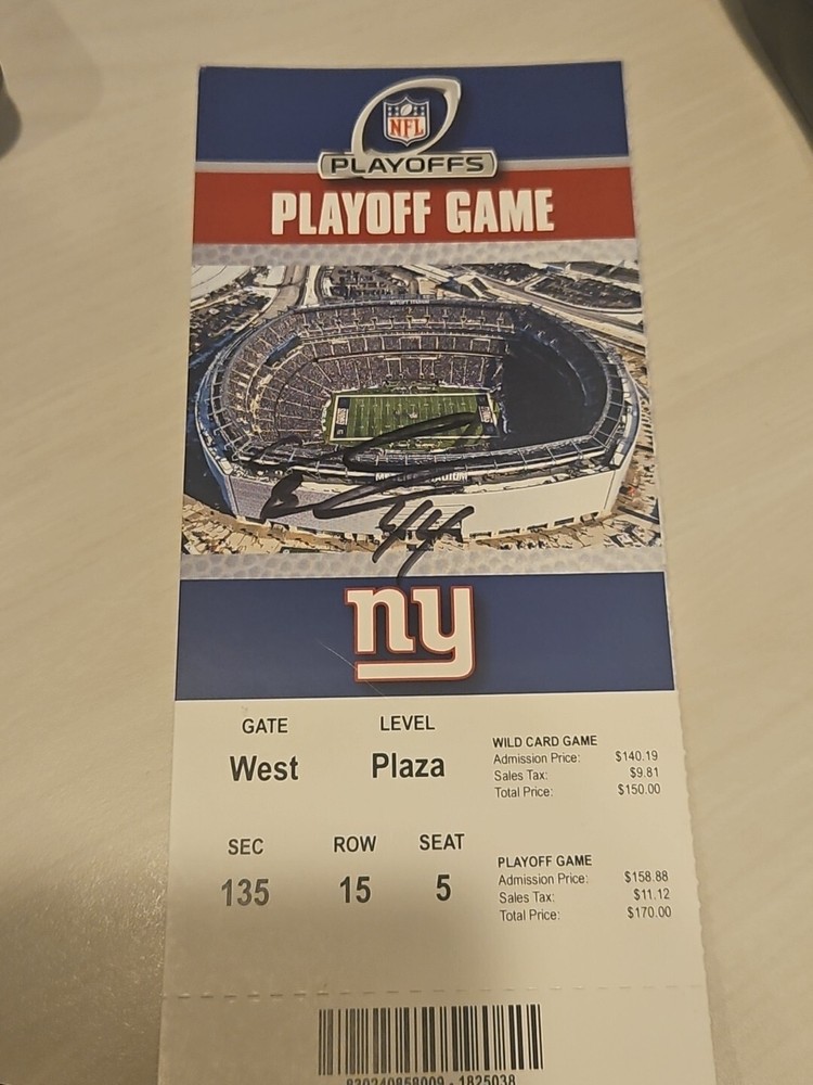 Boleto de comodín firmado por Ahmad Brashaw 2012 talón gigantes autografiado playoffs de la NFL