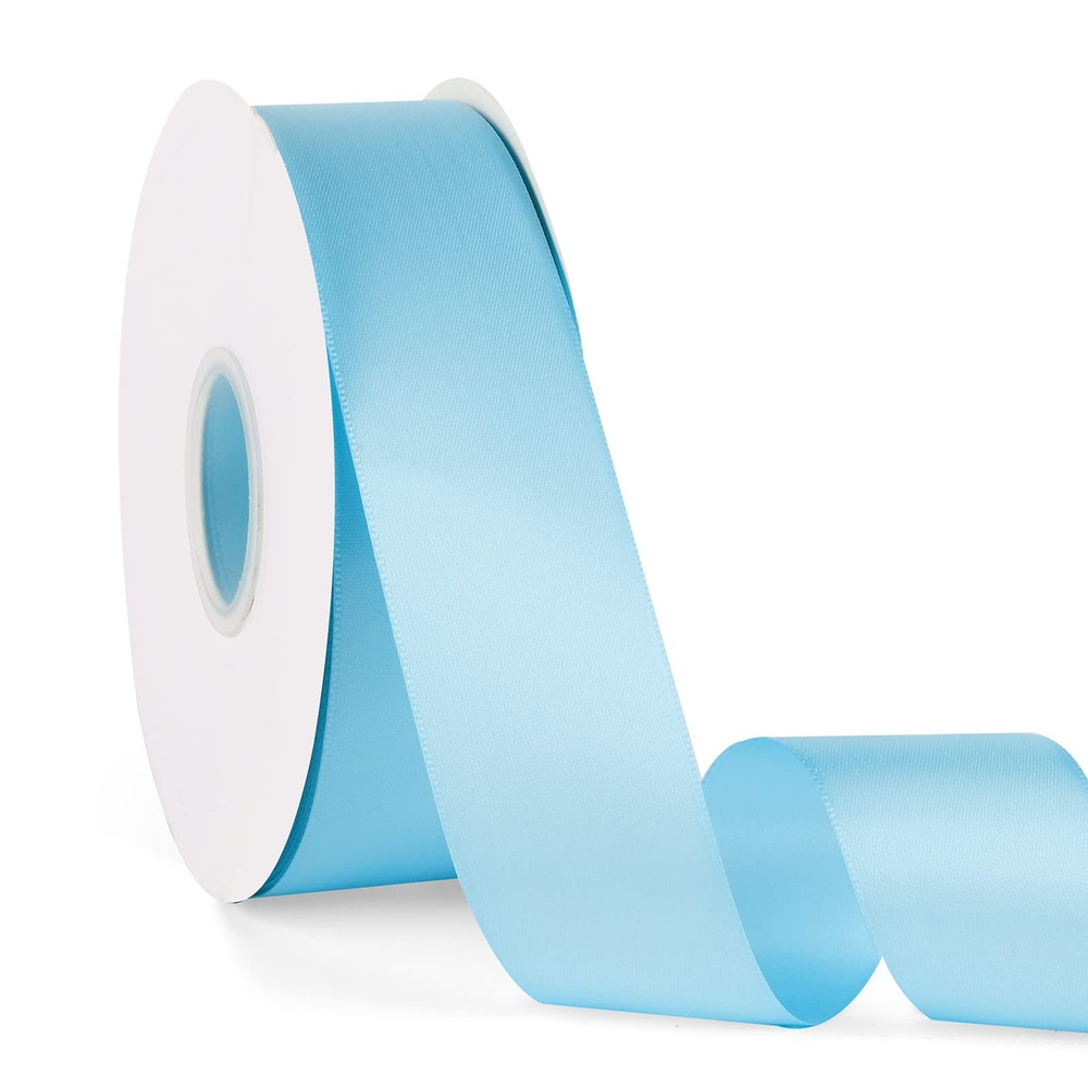 Double-Faced Baby Blue Satin Ribbon 1.5 Inch x 50 Yards Continuous Roll