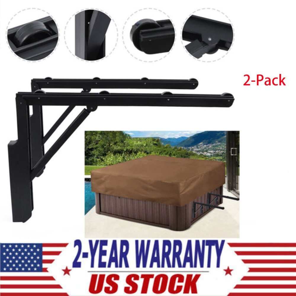 Foldable Hot Tub Cover Lift Rack Set - 2Pcs Black Spa Supply Rollers