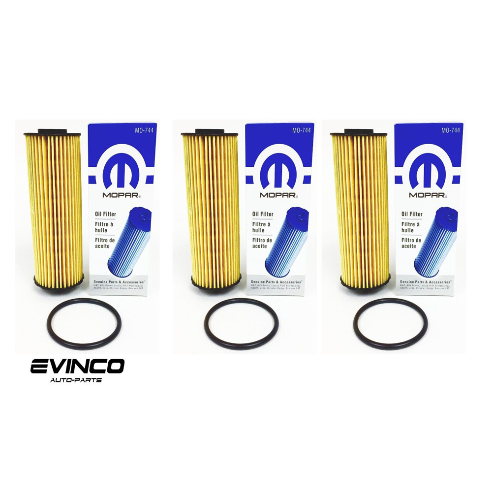 3 Pc OEM Mopar Oil Filter Cartridge & Gasket Chrysler Jeep Dodge Ram 3.6L MO-744