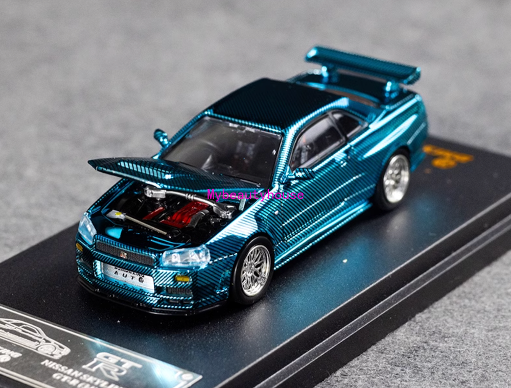 DK 1:64 Blue Carbon Skyline GTR R34 Racing Sport Model Diecast Metal Car