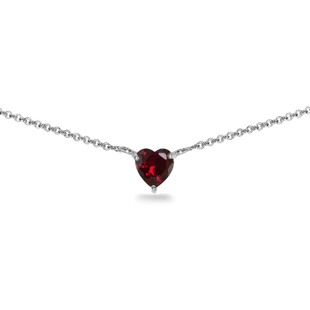 Heart Necklace for Valentines Day 925 Sterling Silver Dainty Synthetic Ruby R...