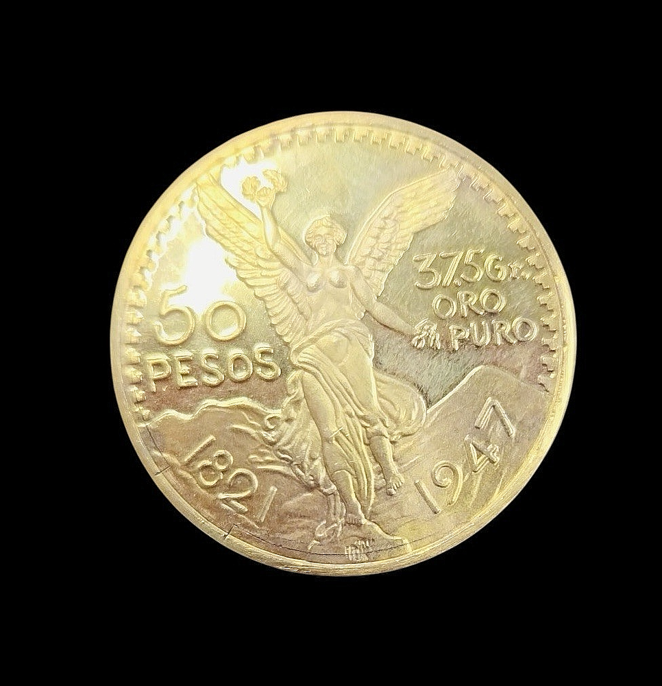 Centenario Coin Custom Solid Yellow 10k Gold 50 Pesos 1947 Mexico Mexican Coin