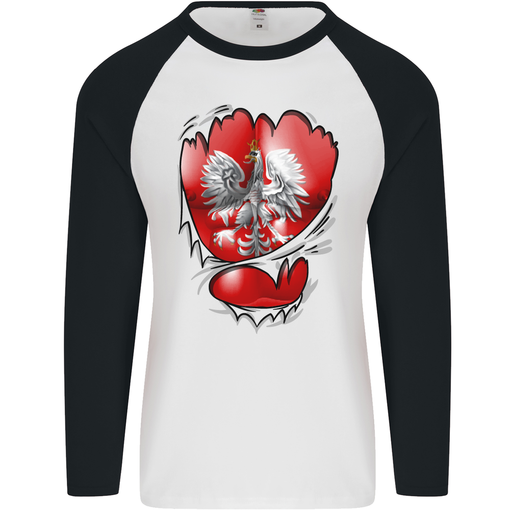 Gym The Polish Flag Ripped Muscles Poland Mens L/S Baseball T-Shirt