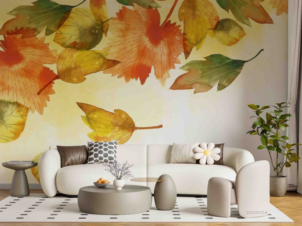 3D Autumn Plants Leaves Watercolor Wall Murals Wallpaper Murals Wall Sticker 6