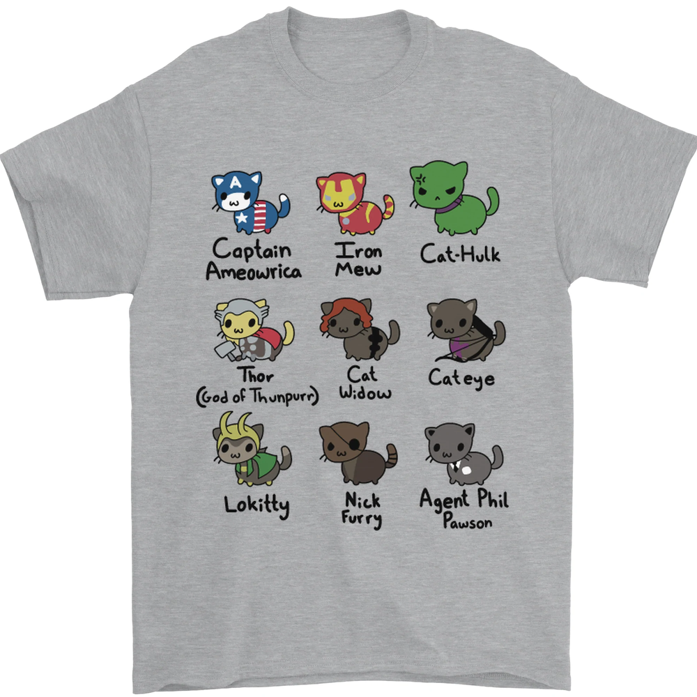 Funny Cat Superheroes Mens T-Shirt 100% Cotton