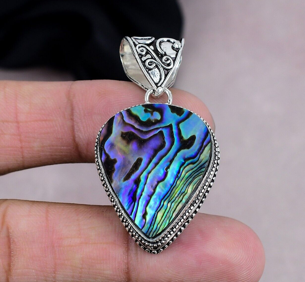 Natural Abalone Shell Gemstone Pendant 925 Sterling Silver Pendant Jewelry Gift